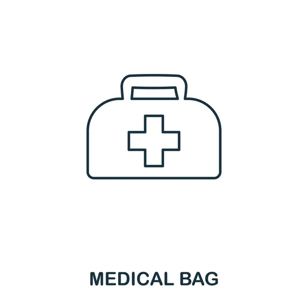 医療バッグ アイコン。スタイルのアイコンのデザインの概要を説明します。Ui。医療バッグ アイコンのイラスト。ピクトグラムは、白で隔離。Web デザインで使用する準備ができている、アプリケーション、ソフトウェア、印刷します。. — ストック写真
