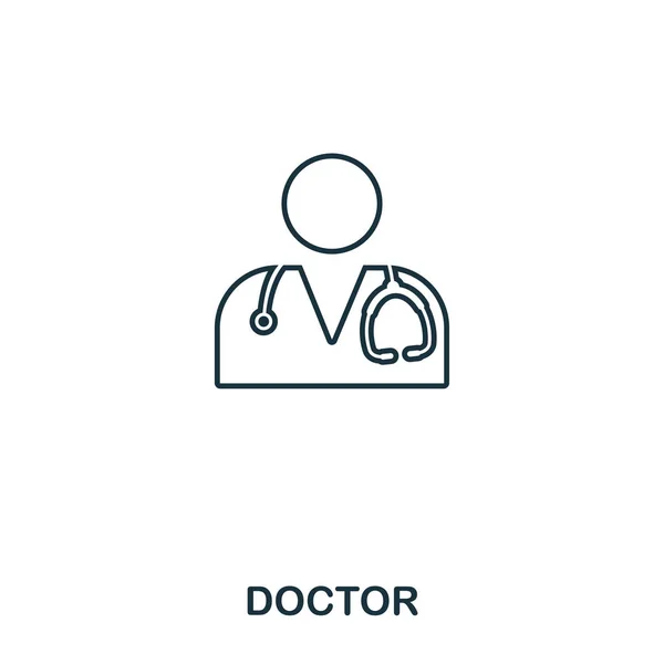 Icona del dottore. Design icona stile Outline. Interfaccia utente. Illustrazione dell'icona del medico. Pittogramma isolato su bianco. Pronto per l'uso in web design, applicazioni, software, stampa . — Vettoriale Stock