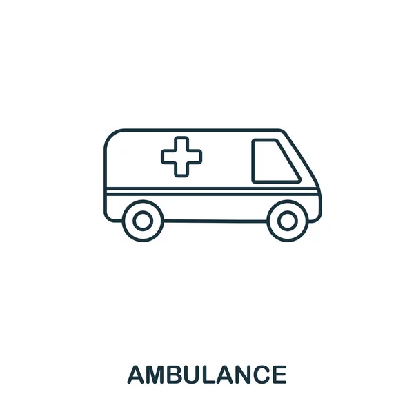 Ambulance pictogram. Een overzicht van stijl pictogram ontwerp. UI. Afbeelding van het pictogram van de ambulance. Pictogram geïsoleerd op wit. Klaar voor gebruik in webdesign, apps, software, afdrukken. — Stockvector