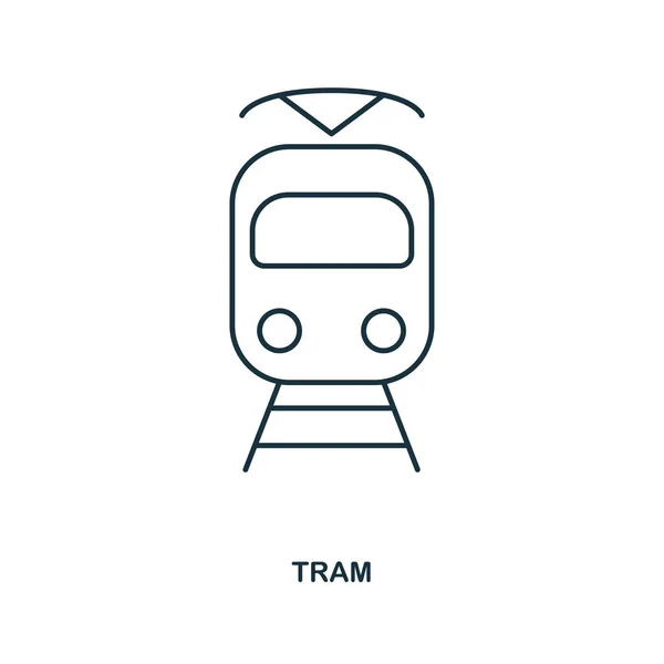 Значок трамвая. Дизайн значка стиля контура. UI. Иллюстрация иконы трамвая. Пиктограмма изолирована на белом. Риди использовать в веб-дизайне, приложениях, программном обеспечении, печати . — стоковый вектор