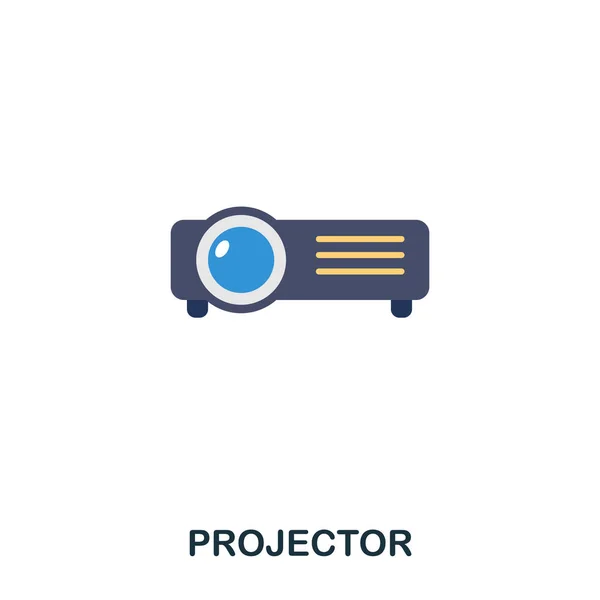 Ícone plano do projetor. Design de ícone plano de estilo premium. UI. Ilustração do ícone plano do projetor. Pictograma isolado em branco. Pronto para usar em web design, aplicativos, software, impressão . — Vetor de Stock