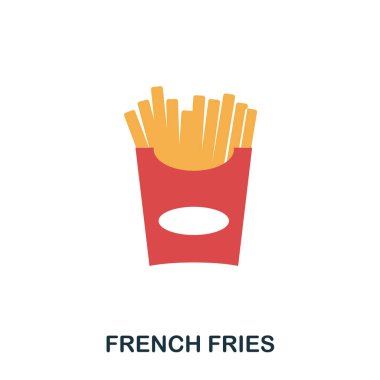 Patates kızartması simgesi. Mobil uygulamalar, baskı ve daha fazla kullanım. Basit öğe şarkı. Tek renkli patates kızartması simge tasarlamak.