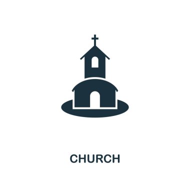 Kilise yaratıcı simgesi. Basit öğe örnek. Kilise konsept sembol tasarımı balayı koleksiyonundan. Mobil ve web tasarım, apps, yazılım, yazdırma için kullanılabilir.