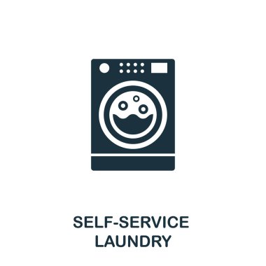 Self Servis Çamaşırhane yaratıcı kutsal kişilerin resmi. Basit öğe örnek. Koleksiyon temizlik Self Servis Çamaşırhane kavramı sembolü tasarım from. Mobil ve web tasarım, apps, yazılım, yazdırma için kullanılabilir.