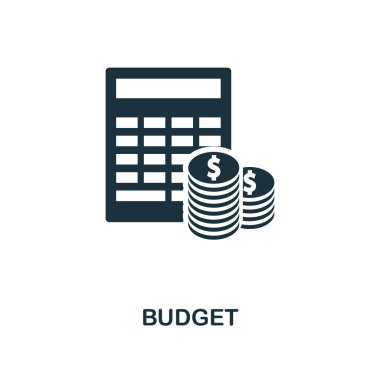 Bütçe simgesi. Tek renkli stil simgesi tasarım proje yönetimi Icon Collection. UI. Bütçe simgesi Illustration. Web tasarımında kullanıma hazır, apps, yazılım, yazdırma.