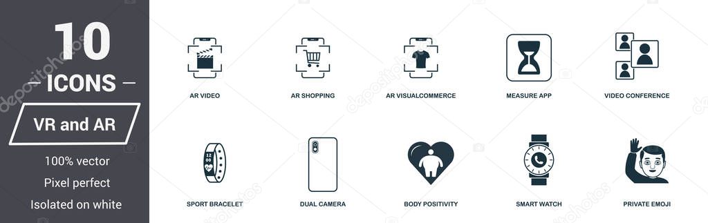 AR and VR icons set. Premium quality symbol collection. AR and VR icon set simple elements. Ready to use in web design, apps, software, print.