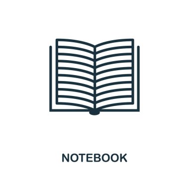 Not defteri simgesi. Tek renkli stil simgesi tasarım okulu simgesi koleksiyonundan. UI. Not defteri simgesi Illustration. Beyaz izole piktogram. Web tasarımında kullanıma hazır, apps, yazılım, yazdırma.