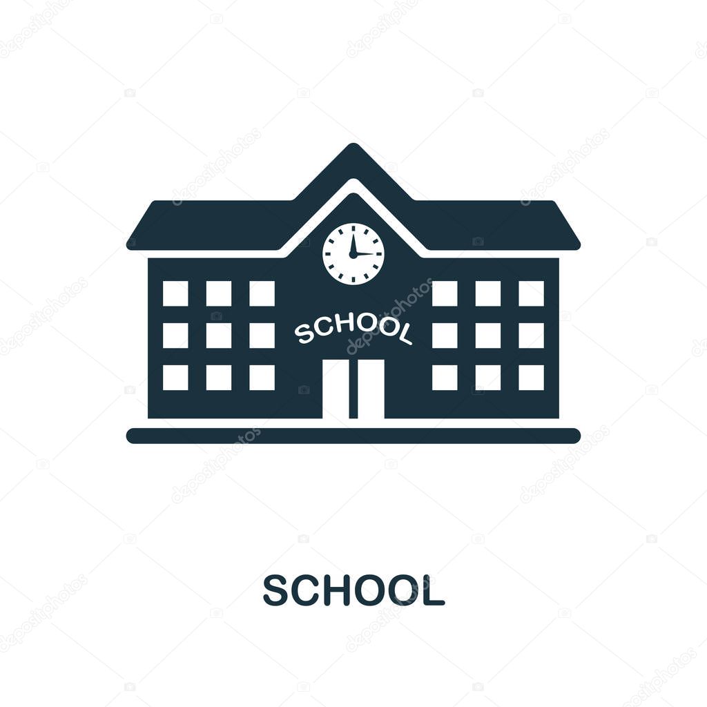 School icon. Monochrome style icon design from school icon collection. UI. Illustration of school icon. Pictogram isolated on white. Ready to use in web design, apps, software, print.