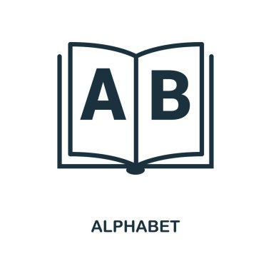 Alfabe simgesi. Tek renkli stil simgesi tasarım okulu simgesi koleksiyonundan. UI. Alfabe simgesi Illustration. Beyaz izole piktogram. Web tasarımında kullanıma hazır, apps, yazılım, yazdırma.