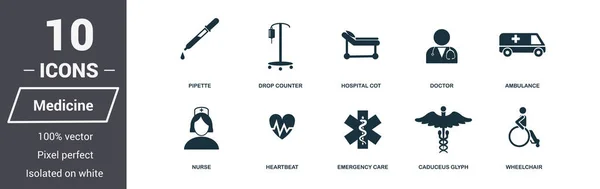 Set di icone delle medicine. Collezione di simboli di qualità premium. L'icona della medicina imposta elementi semplici. Pronto per l'uso in web design, applicazioni, software, stampa . — Vettoriale Stock