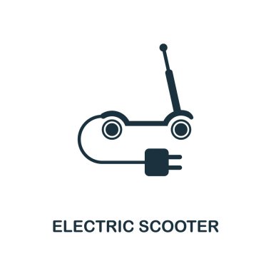 Elektrikli Scooter simgesi. Tek renkli stil simgesi tasarım akıllı aygıtlar simgesi koleksiyonundan. UI. Elektrikli scooter simgesi Illustration. Beyaz izole piktogram. Web Tasarım, apps, yazılım, yazdırma.