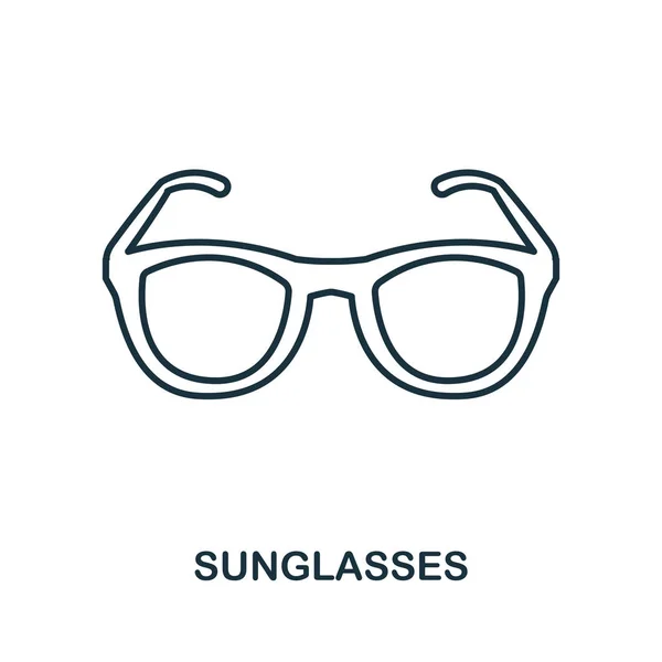 Güneş gözlüğü simgesi anahat. Basit öğe örnek. Güneş gözlüğü simgesini işaret tasarım seyahat koleksiyonundan. Web tasarımı için mükemmel, apps, yazılım, yazdırma. — Stok Vektör