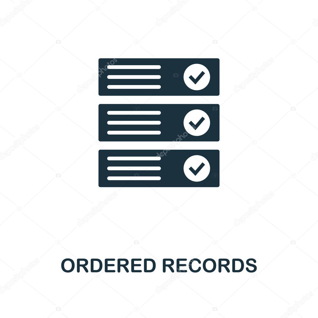Ordered Records icon. Monochrome style design from crypto currency icon collection. UI. Pixel perfect simple pictogram ordered records icon. Web design, apps, software, print usage.