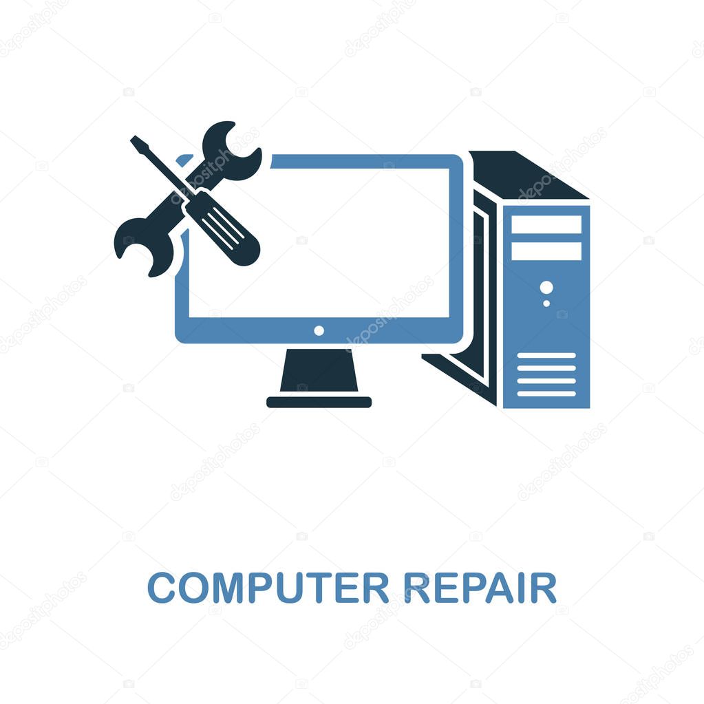 Computer Repair icon in two colors. Simple element illustration. Computer Repair icon design from computer collection. Symbols for web design, apps, software, print.