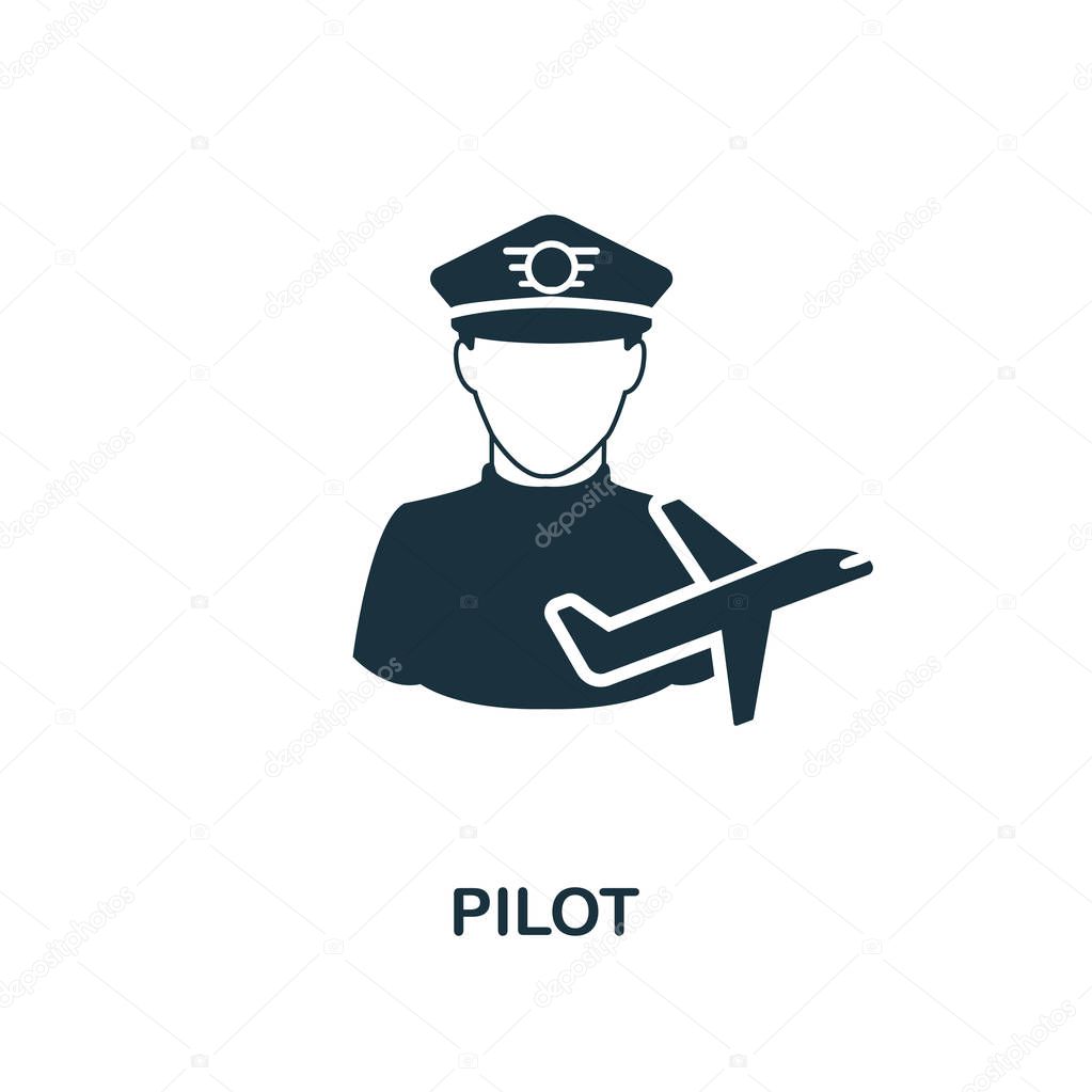 Pilot icon. Monochrome style design from professions icon collection. UI. Pixel perfect simple pictogram pilot icon. Web design, apps, software, print usage.