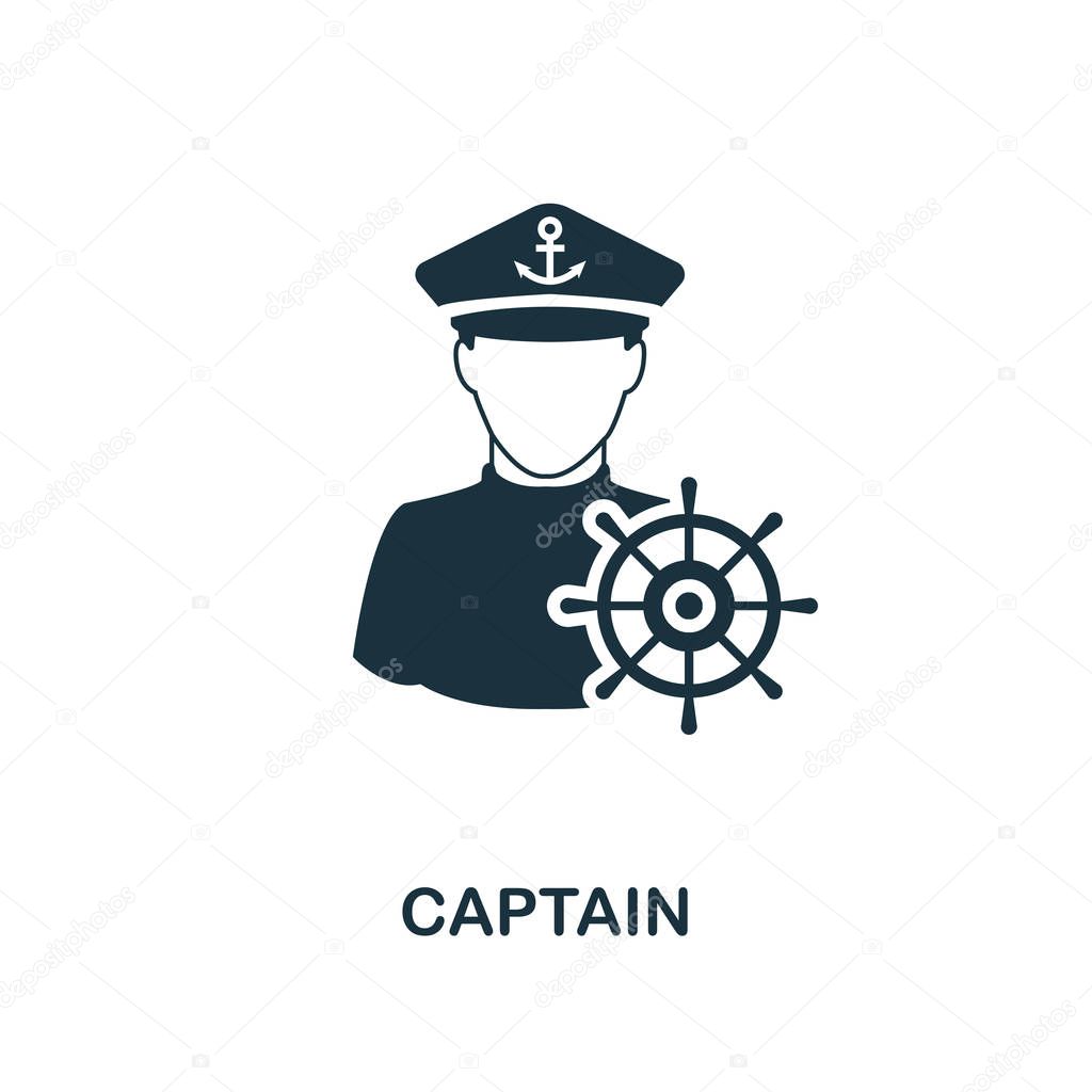 Captain icon. Monochrome style design from professions collection. UI. Pixel perfect simple pictogram captain icon. Web design, apps, software, print usage.