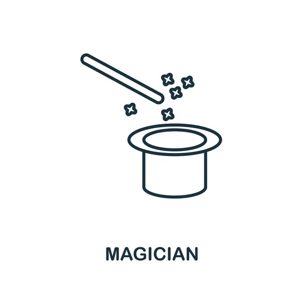 Icono del contorno del mago. Ilustración de elementos simples. Diseño de símbolo de icono de mago de la colección de contorno de icono del partido. Perfecto para diseño web, aplicaciones, software, impresión . — Vector de stock