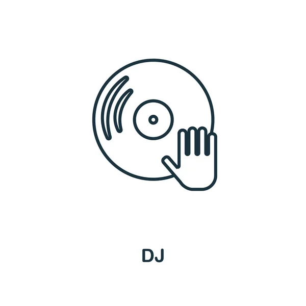 Icono del esquema de Dj. Ilustración de elementos simples. Diseño del símbolo del icono de Dj de la colección de contornos del icono del partido. Perfecto para diseño web, aplicaciones, software, impresión . — Vector de stock