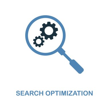 Arama Optimizasyonu simgesi. 2 basit öğe çizimde tasarım renkleri. En iyi duruma getirme simgesini işaret seo koleksiyonundan arayın. Web tasarımı için mükemmel, apps, yazılım, yazdırma. 
