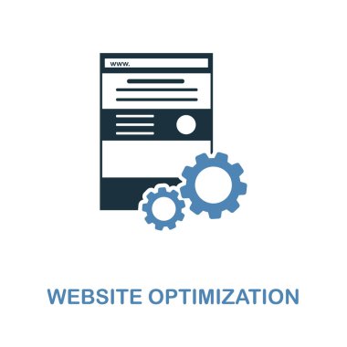 Web sitesi optimizasyonu simge. 2 basit öğe çizimde tasarım renkleri. Web sitesi optimizasyonu simgesini işaret seo koleksiyonundan. Web tasarımı için mükemmel, apps, yazılım, yazdırma. 