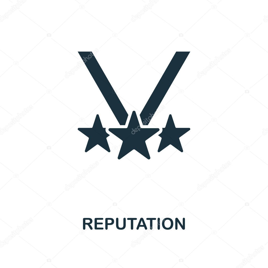 Reputation icon. Monochrome style design from management collection. UI. Pixel perfect simple pictogram reputation icon. Web design, apps, software, print usage.