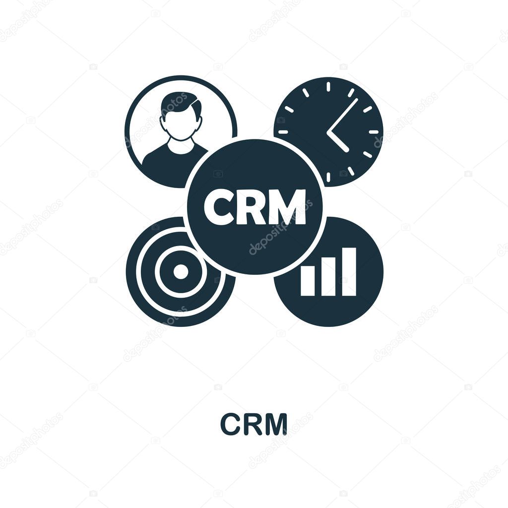 CRM icon. Monochrome style design from management collection. UI. Pixel perfect simple pictogram crm icon. Web design, apps, software, print usage.