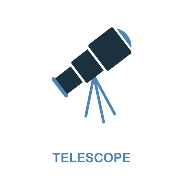 Teleskop-Symbol in zweifarbigem Design. Pixel perfektes einfaches Piktogramm-Teleskop-Symbol aus der Weltraum-Icon-Sammlung. ui. Webdesign, Apps, Software, Drucknutzung. — Stockvektor