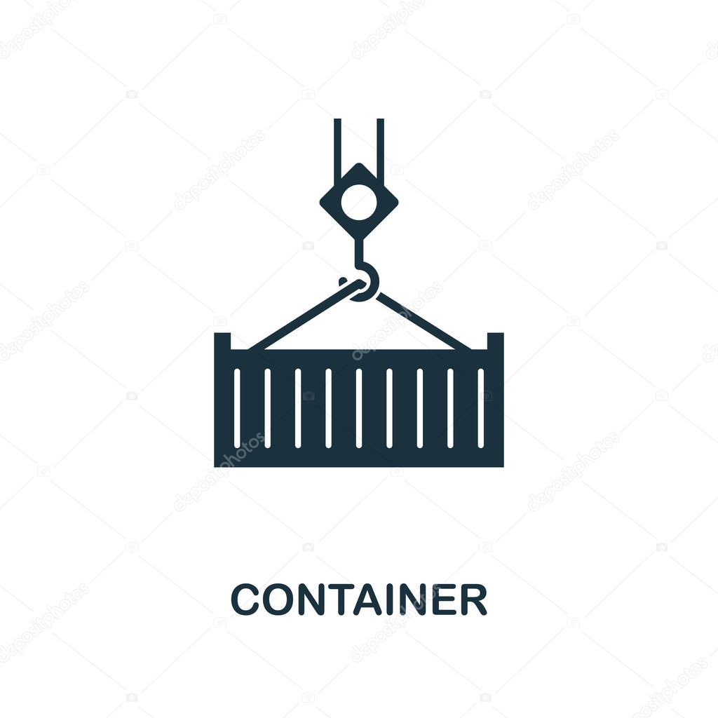 Container icon. Monochrome style design from logistics delivery collection. UI. Pixel perfect simple pictogram container icon. Web design, apps, software, print usage.