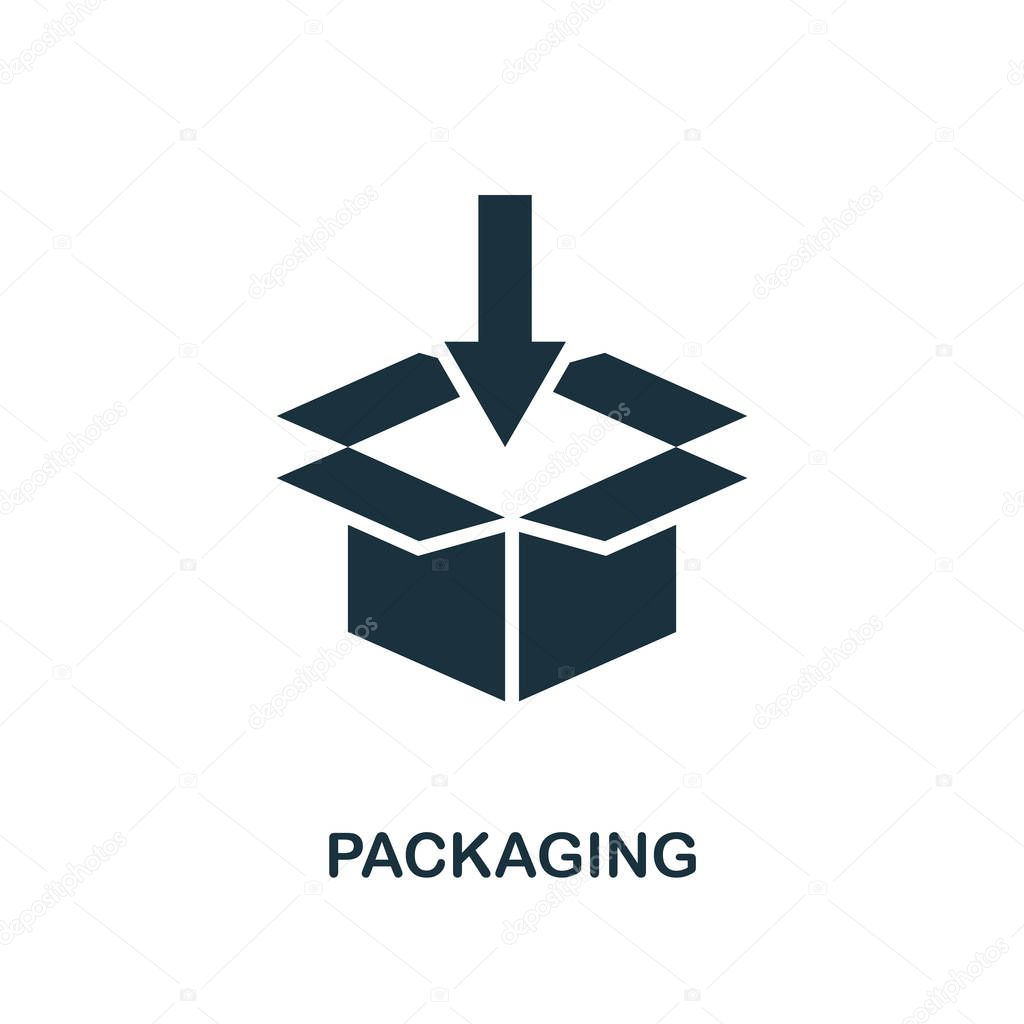 Packaging icon. Monochrome style design from logistics delivery icon collection. UI. Pixel perfect simple pictogram packaging icon. Web design, apps, software, print usage.