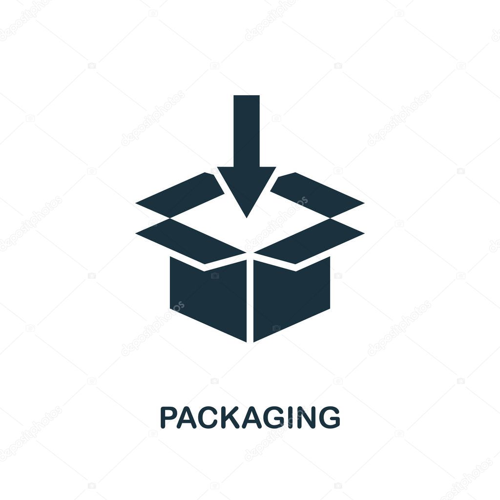 Packaging icon. Monochrome style design from logistics delivery collection. UI. Pixel perfect simple pictogram packaging icon. Web design, apps, software, print usage.