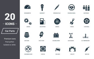 Araba parçaları Icons set. Premium Kalite simgesi derleme. Basit öðeler araba parçaları Icon set. Web tasarımında kullanıma hazır, apps, yazılım, yazdırma.