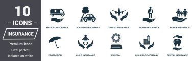 Sigorta Icons set. Premium Kalite simgesi derleme. Basit öðeler sigorta simge seti. Web tasarımında kullanıma hazır, apps, yazılım, yazdırma.