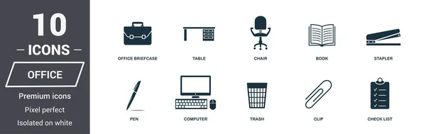 Office ikoner set. Premium kvalitet symbol samling. Office Ikonuppsättning enkla element. Redo att använda i webbdesign, appar, programvara, skriva ut. — Stock vektor