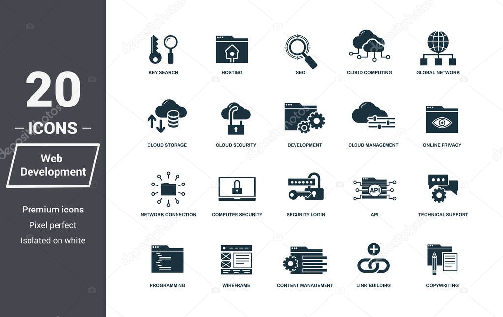 Insurance icons set. Premium quality symbol collection. Web Development icon set simple elements. Ready to use in web design, apps, software, print.