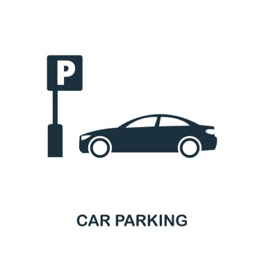 Otopark simgesi. Şehir elemanları koleksiyonundan tek renkli stil tasarımı. Uı. Piksel mükemmel basit piktogram otopark simgesi. Web tasarım, uygulamalar, yazılım, baskı kullanımı.