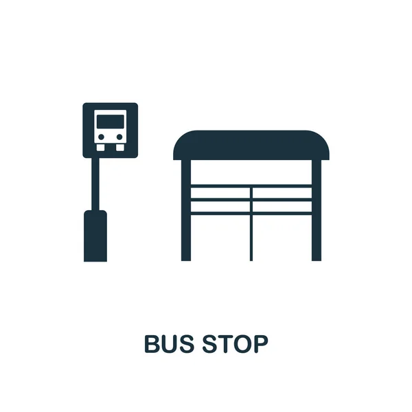 バス停アイコン 都市の要素のコレクションからのモノクロ様式の設計 ピクセルパーフェクトシンプルなピクトグラムバス停止アイコン Web デザイン アプリ ソフトウェア 印刷使用 — ストック写真