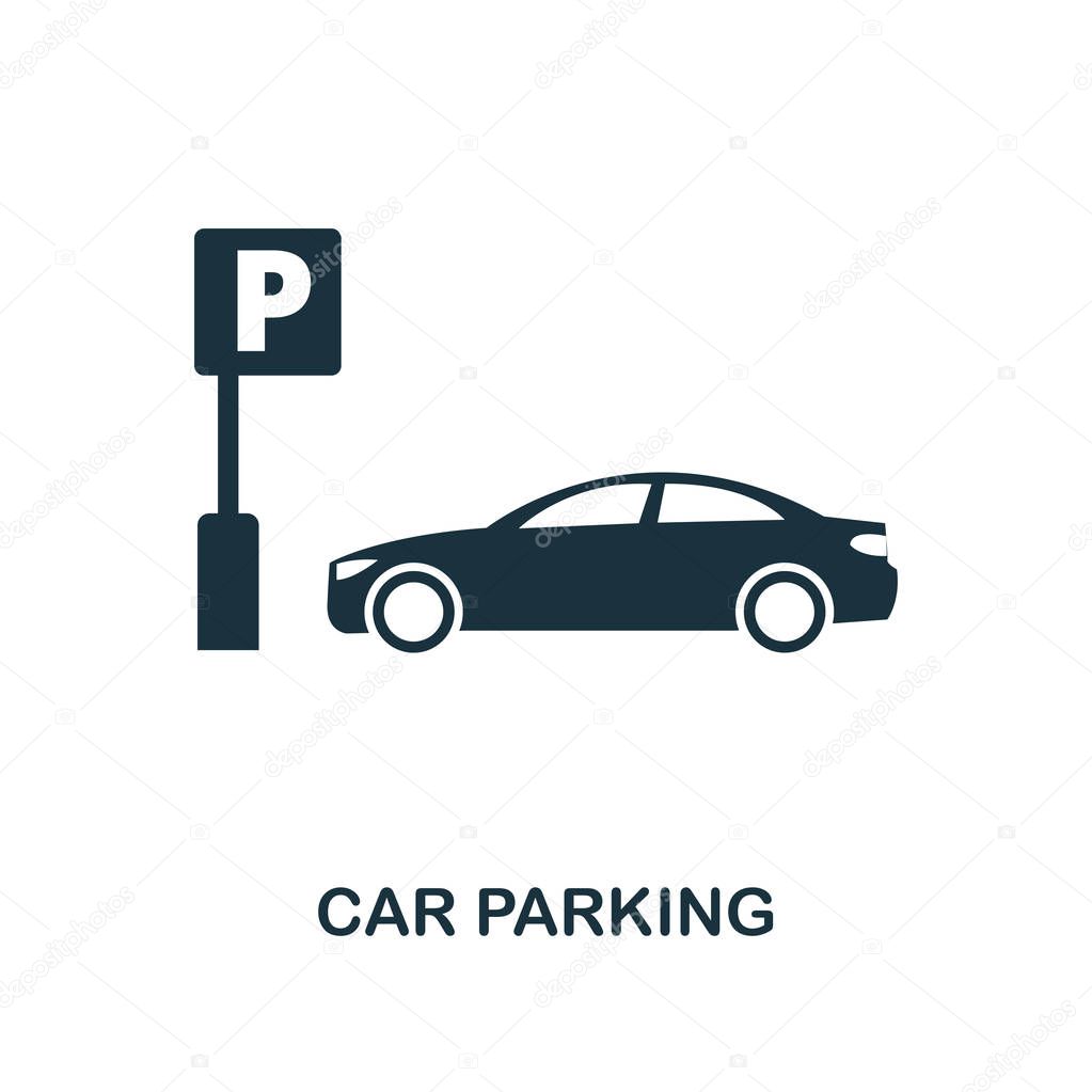 Car Parking icon. Monochrome style design from city elements collection. UI. Pixel perfect simple pictogram car parking icon. Web design, apps, software, print usage.