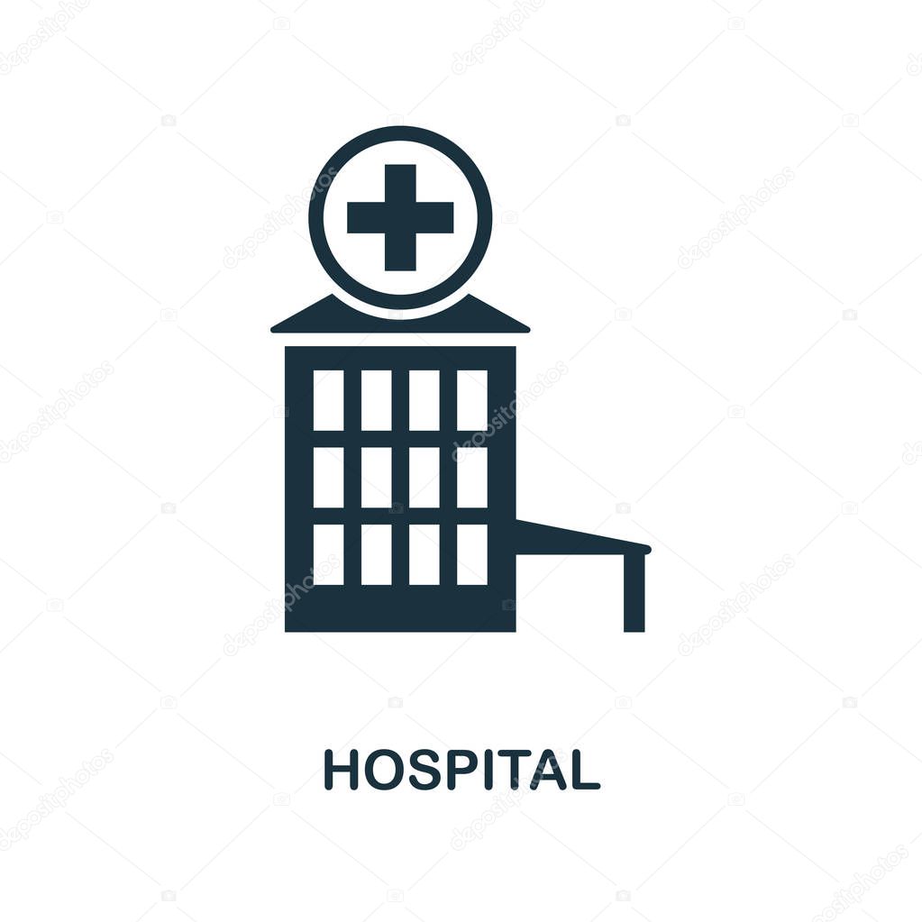 Hospital icon. Monochrome style design from city elements collection. UI. Pixel perfect simple pictogram hospital icon. Web design, apps, software, print usage.