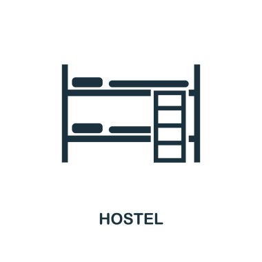 Hostel simgesi. Şehir elemanları koleksiyonundan tek renkli stil tasarımı. Uı. Piksel mükemmel basit piktogram Hostel simgesi. Web tasarım, uygulamalar, yazılım, baskı kullanımı.