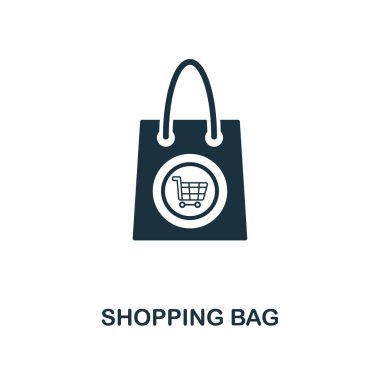 Alışveriş çantası simgesi. Tek renkli stil tasarım e-ticaret simgesi koleksiyonundan. UI. Piksel mükemmel basit piktogram alışveriş çantası simgesi. Web Tasarım, apps, yazılım, yazdırma kullanımı.