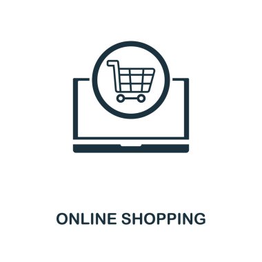 Online alışveriş simgesi. Tek renkli stil tasarım e-ticaret simgesi koleksiyonundan. UI. Piksel mükemmel basit piktogram online alışveriş simgesi. Web Tasarım, apps, yazılım, yazdırma kullanımı.