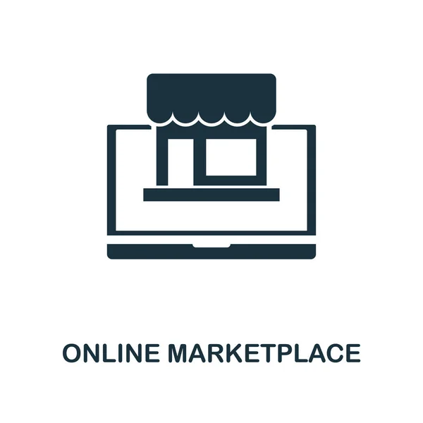 Online Ikona Marketplace. Monochromatycznym stylu z e-commerce Ikony kolekcji. Interfejsu użytkownika. Pixel perfect piktogram proste rynku online ikona. Web design, aplikacje, oprogramowanie, wydruków. — Wektor stockowy