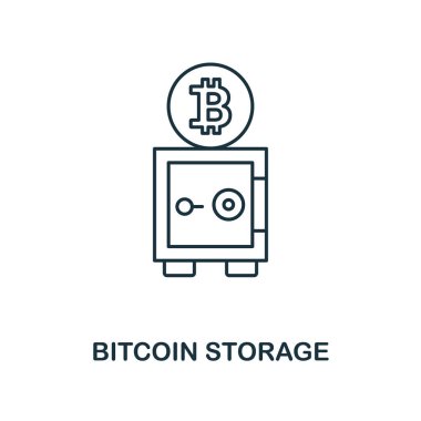 Bitcoin depolama anahat simgesini. Tek renkli stil tasarım Kripto para birimi simgesi koleksiyonundan. UI. Piksel mükemmel basit piktogram anahat bitcoin depolama simgesini. Web Tasarım, apps, yazılım, yazdırma kullanımı.