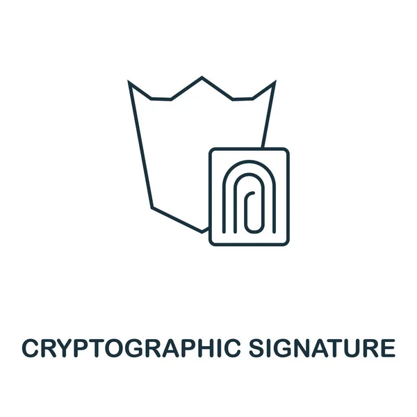 Kryptographische Signatur Umriss Symbol. monochromes Design aus der Sammlung von Kryptowährungssymbolen. ui. Pixel perfekte einfache Piktogramm umreißen kryptographische Signatur-Symbol. Webdesign, Apps, Software. — Stockfoto