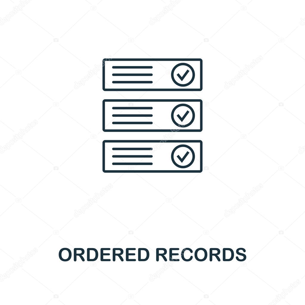 Ordered Records outline icon. Monochrome style design from crypto currency icon collection. UI. Pixel perfect simple pictogram outline ordered records icon. Web design, apps, software, print usage.
