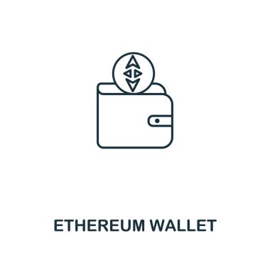 Ethereum cüzdan anahat simgesi. Tek renkli stil tasarım Kripto para birimi simgesi koleksiyonundan. UI. Piksel mükemmel basit piktogram anahat ethereum cüzdan simgesi. Web Tasarım, apps, yazılım, yazdırma kullanımı.