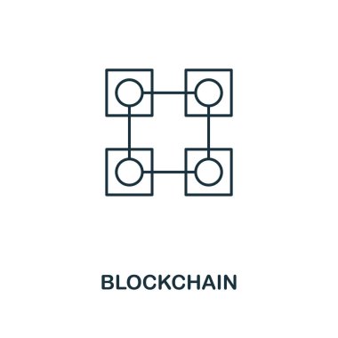 Blockchain anahat simgesi. Tek renkli stil tasarım Kripto para birimi simgesi koleksiyonundan. UI. Piksel mükemmel basit piktogram anahat blockchain simgesi. Web Tasarım, apps, yazılım, yazdırma kullanımı.