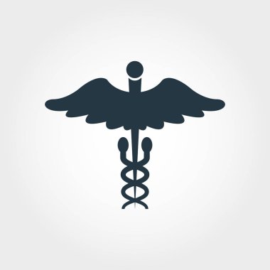 Caduceus glif simgesi. Çizgi stili simgesi tasarım Caduceus glif simgesi tasarım tıp koleksiyonundan. Beyaz izole piktogram. Web tasarımı için mükemmel, apps, yazılım, yazdırma.