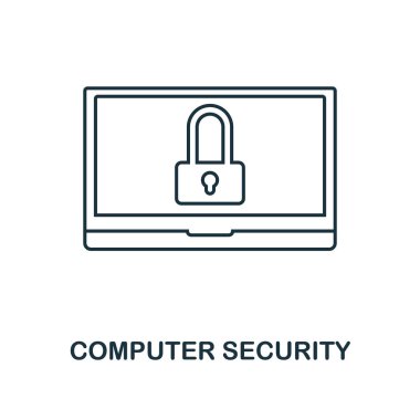 Bilgisayar güvenlik anahat simgesi. Basit tasarım web geliştirme simgesi koleksiyonundan. Kullanıcı arabirimi ve UX Pixel mükemmel bilgisayar güvenlik simgesi. Web Tasarım, apps, yazılım, yazdırma kullanım için.