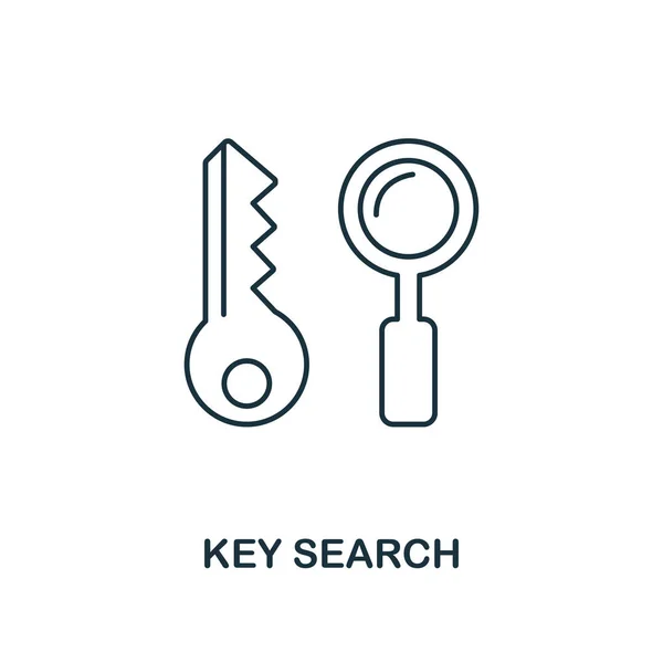 Key Search icône de contour. Conception simple de la collection d'icônes de développement web. UI et UX. Pixel parfaite icône de recherche de clé. Pour la conception Web, applications, logiciels, utilisation d'impression . — Image vectorielle